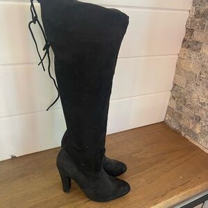 Women's Black Suede Knee-High Boots